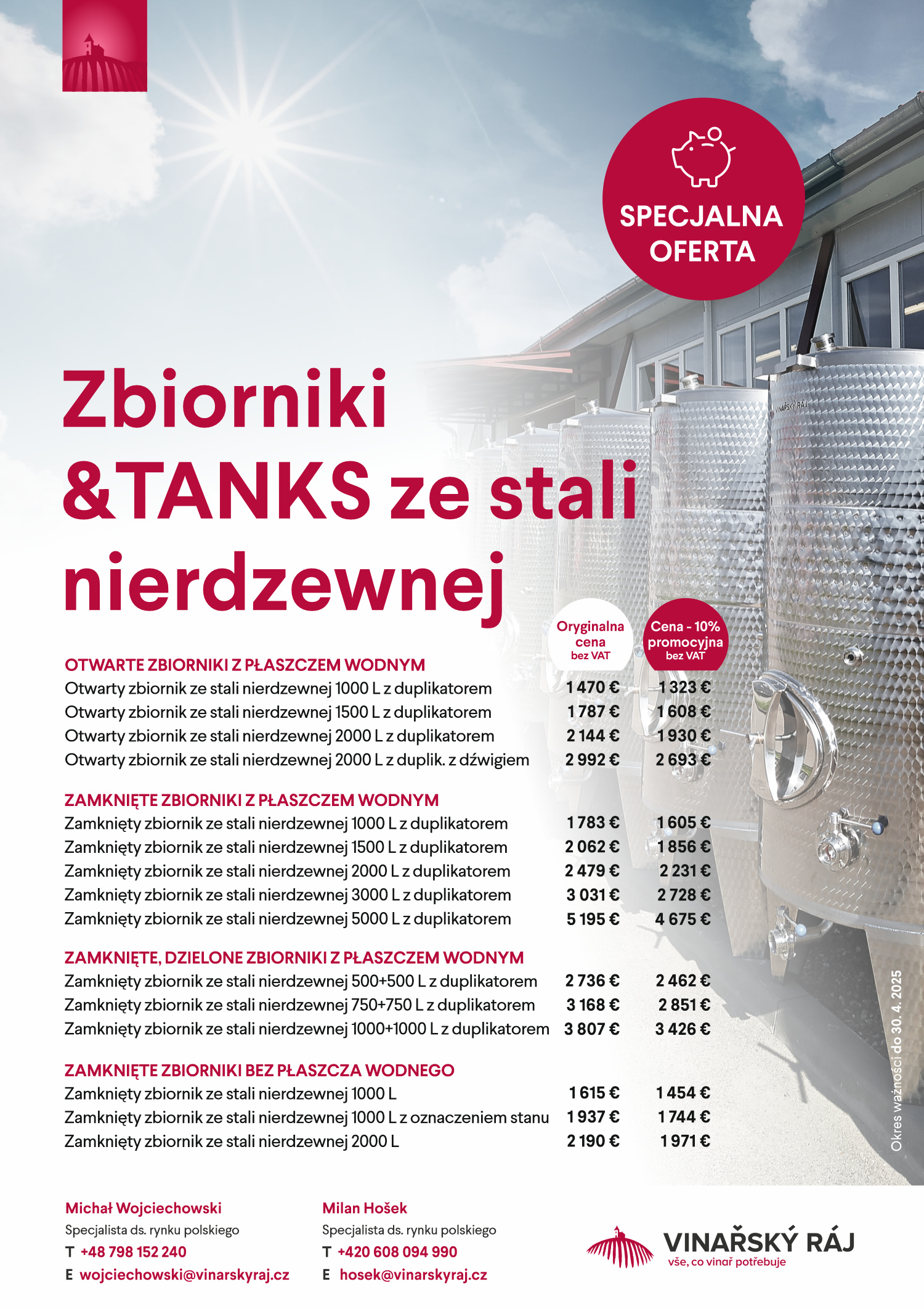 Oferty specjalne na zbiorniki ze stali nierdzewnej &TANKS